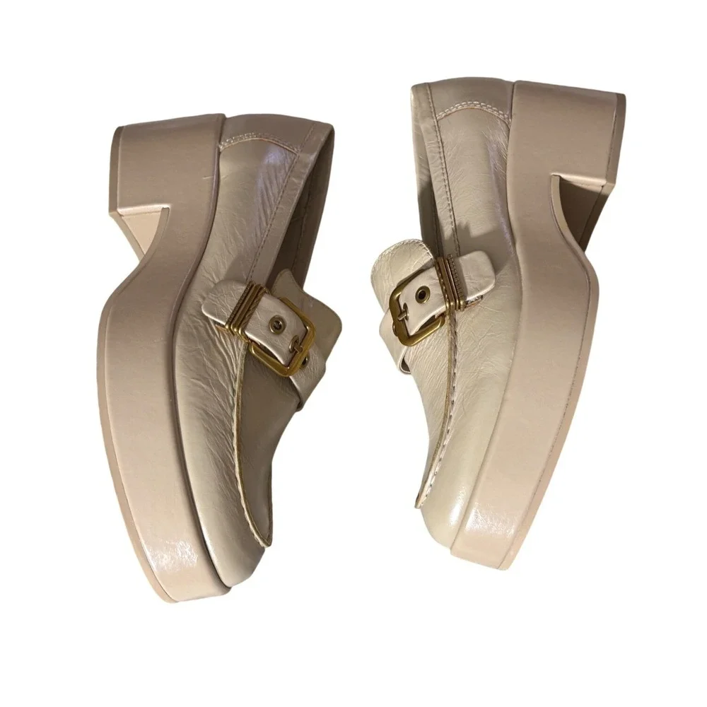 Dolce‎ Vita Yonder Loafers Sesame Crinkle Chunky Platform Leather sz 8.5